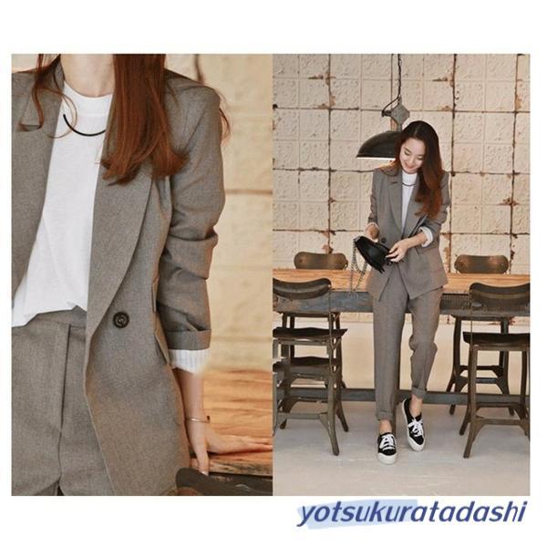 レディース スーツセット 2点セット パンツスーツ ビジネススーツ 女性 春秋新作 テーラード 大きいサイズ 韓国風 着痩せ 体型カバー 大人かわいい - 画像 (8)