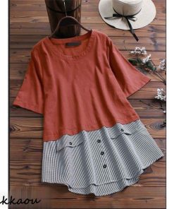 ブラウス レディース 夏 体型カバー 大きいサイズ ゆったり tシャツ チュニック プルオーバー 40代 コットン 半袖tシャツ トップス 夏物 半袖 ロングブラウス